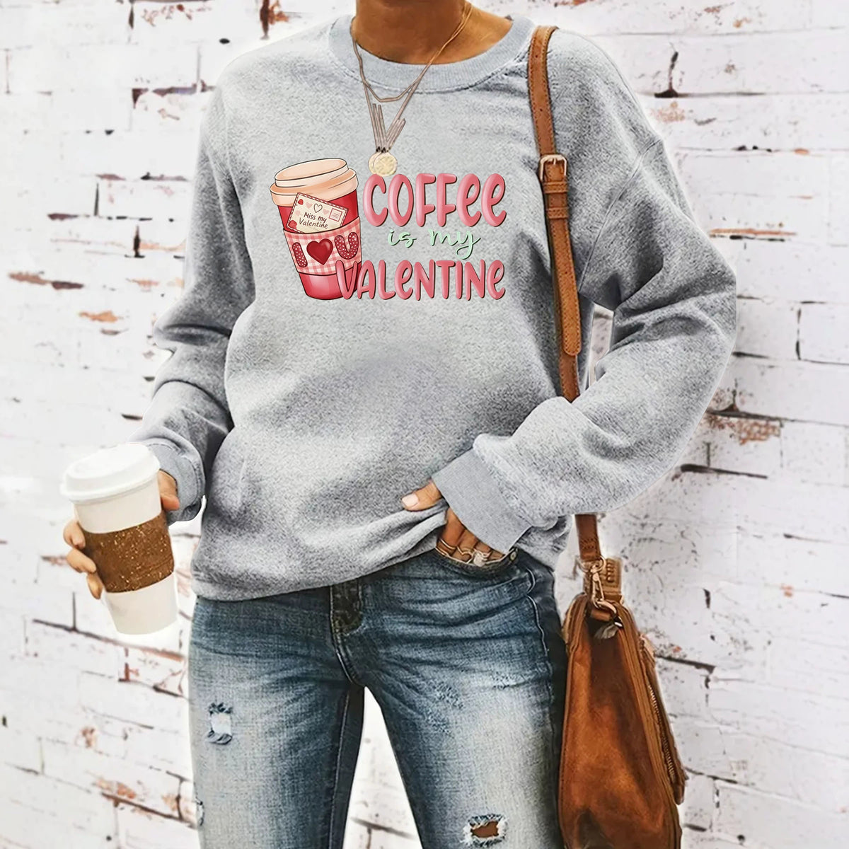 Printed round neck fleece hoodie