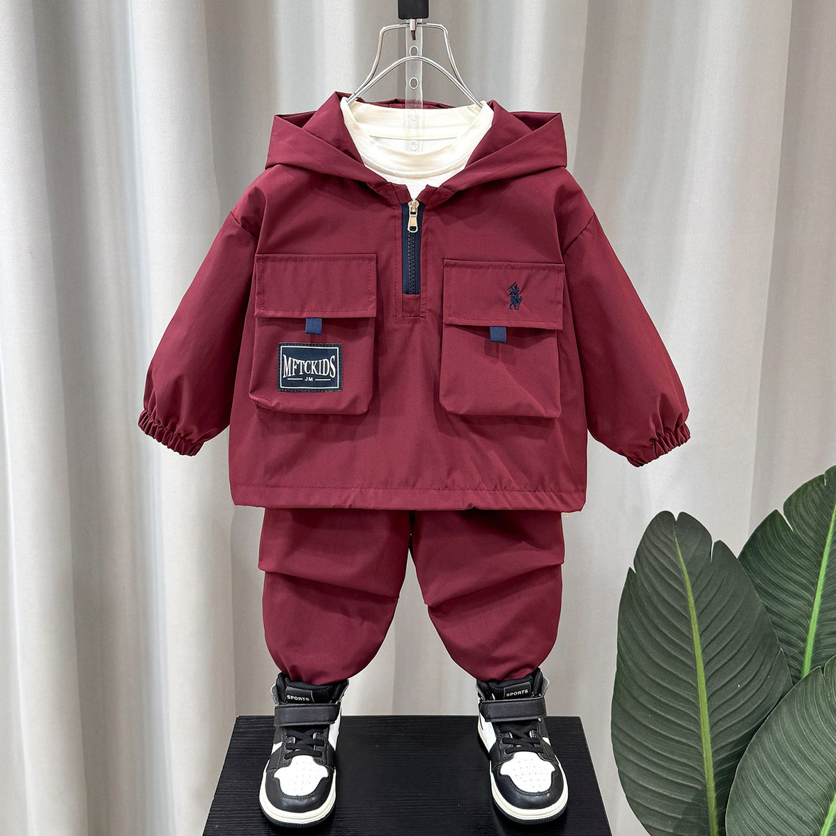 Boys' Cargo Hooded Jacket Pants Set Spring Autumn Outdoor Casual