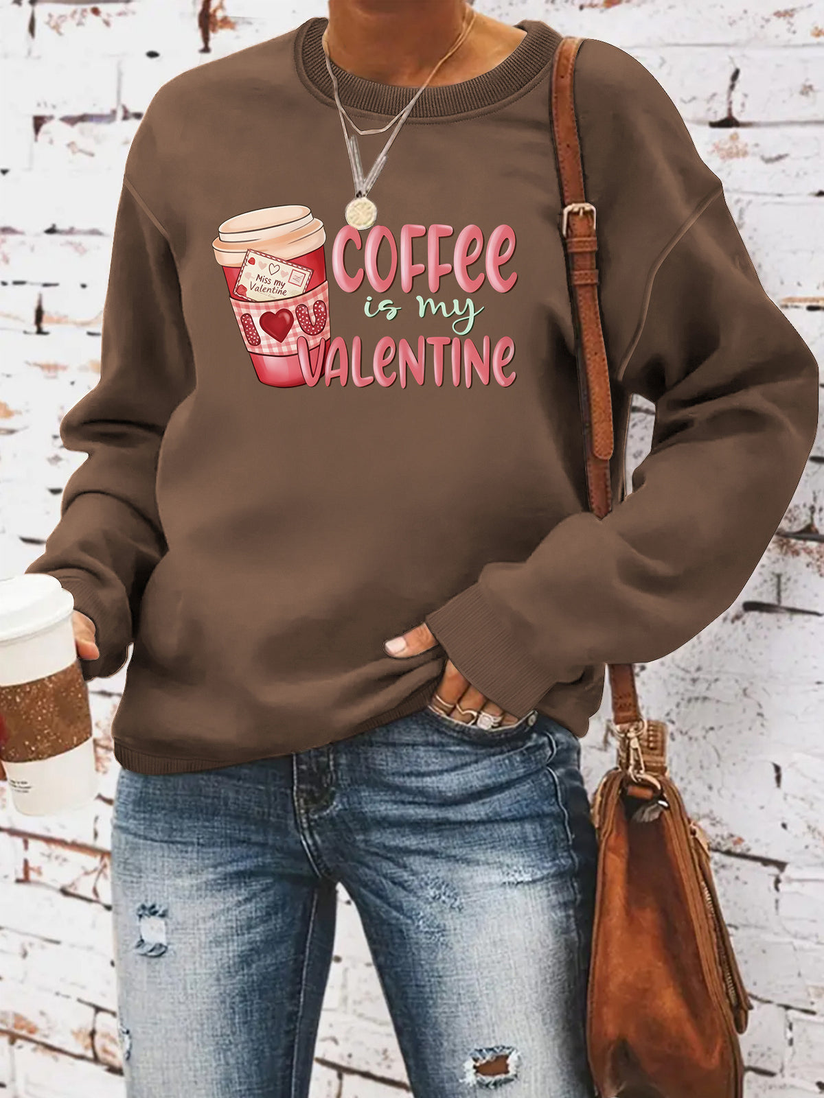 Printed round neck fleece hoodie