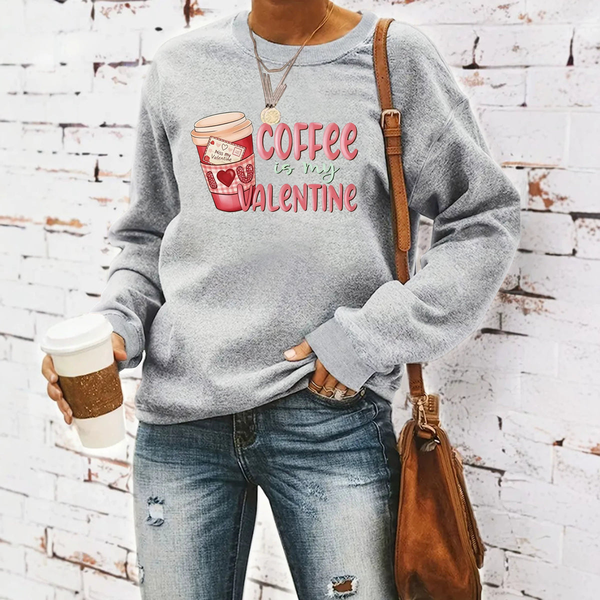 Printed round neck fleece hoodie