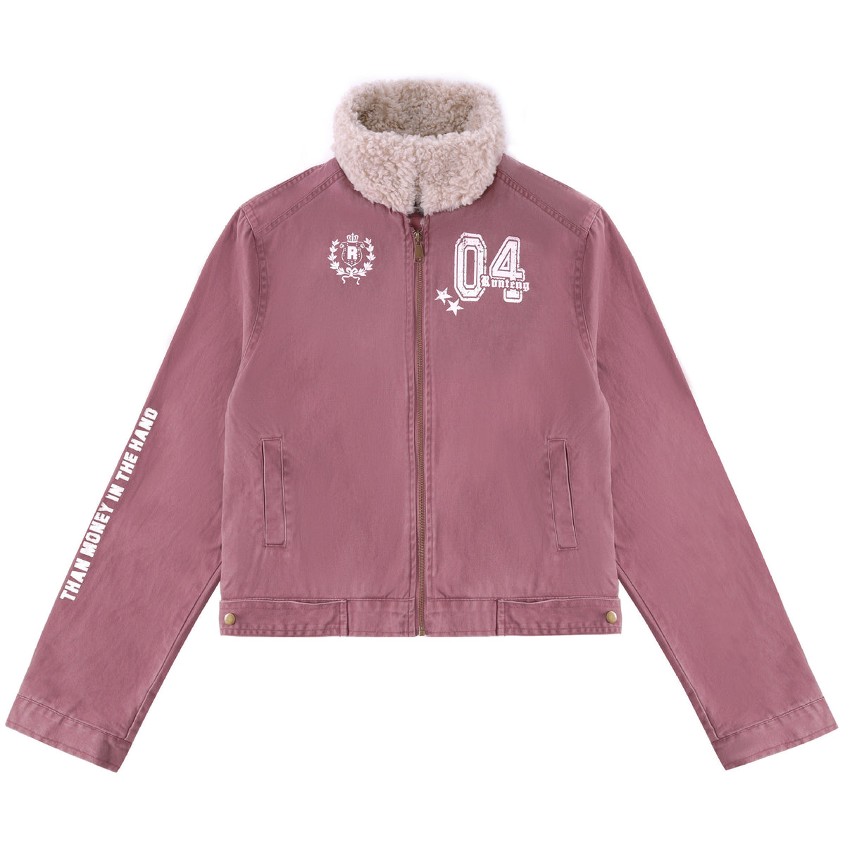 Women's Sherpa Distressed Print Turn-down Collar Short Moto Jacket