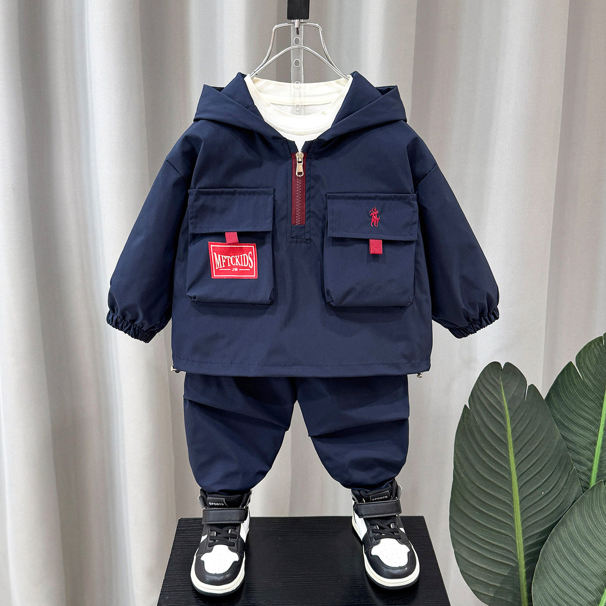 Boys' Cargo Hooded Jacket Pants Set Spring Autumn Outdoor Casual