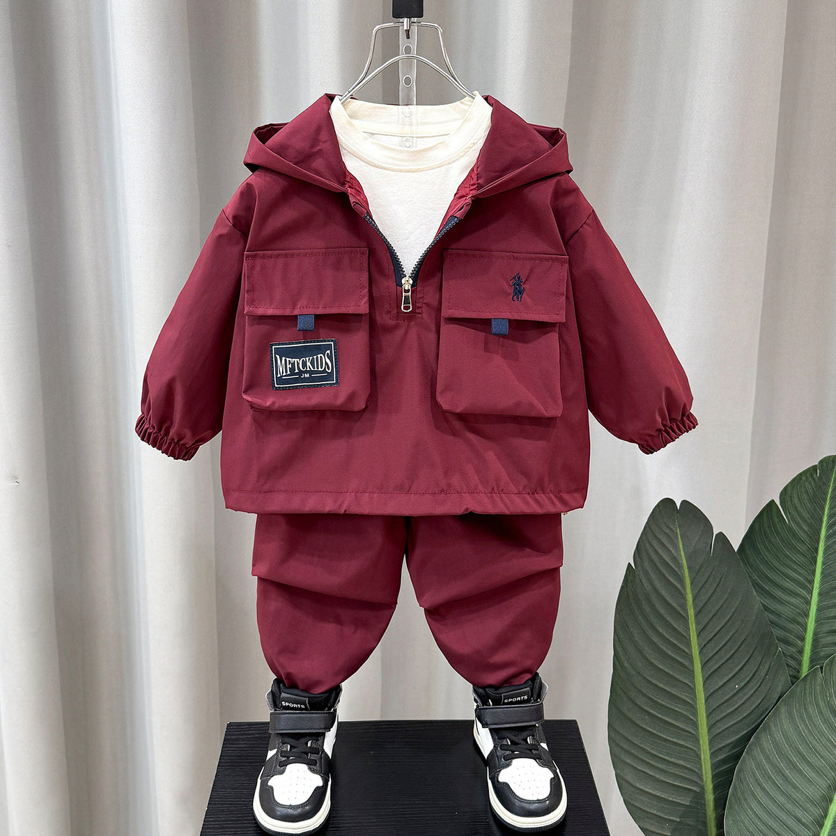 Boys' Cargo Hooded Jacket Pants Set Spring Autumn Outdoor Casual