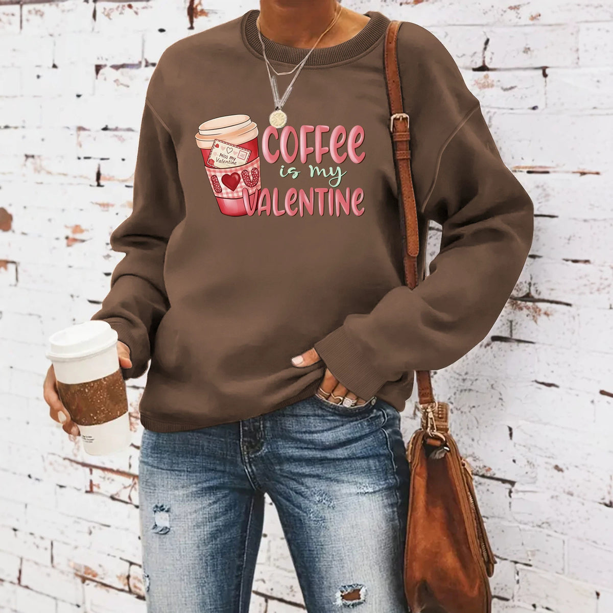 Printed round neck fleece hoodie