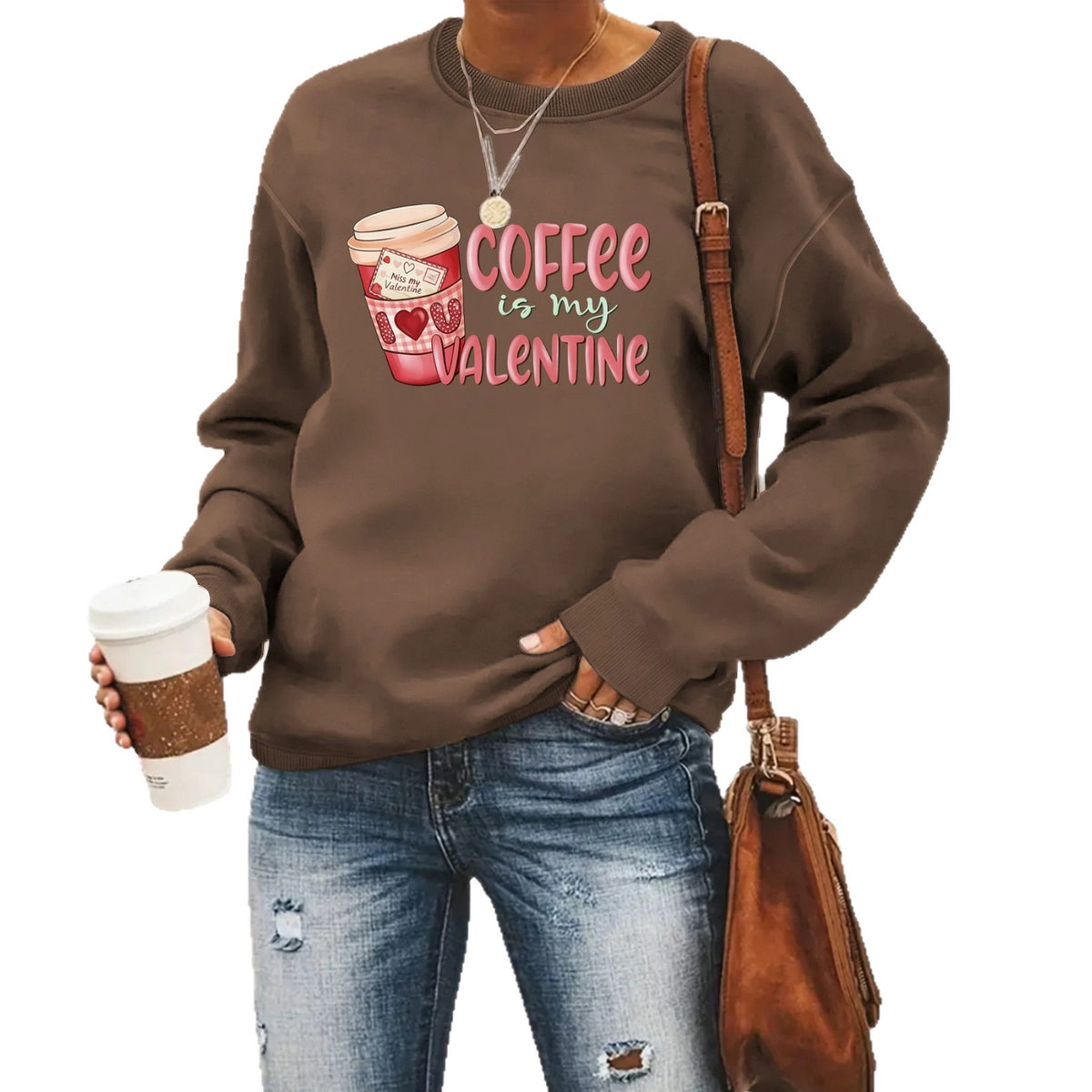 Printed round neck fleece hoodie