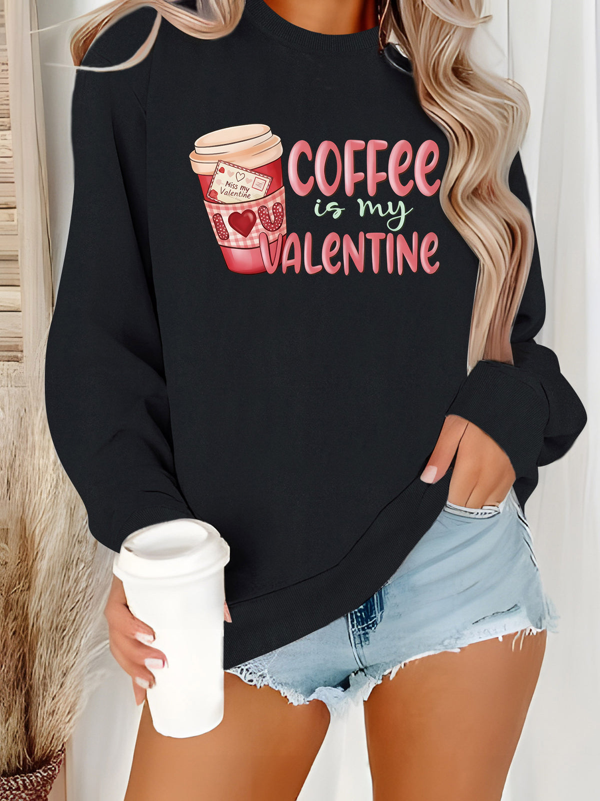 Printed round neck fleece hoodie
