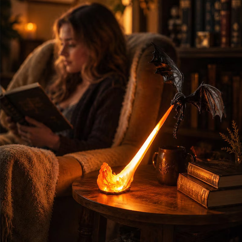 3D Dragon Bookshelf Light with Fire – LED Flying Dragon Bookend, Corner Lamp, Unique Gift for Book Lovers & Halloween Decor